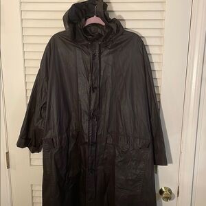 Eskandar Boxy MIDI Loden Rich Green Waxed Hooded Raincoat Jacket Size 1